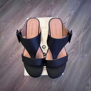 Kim Rogers Black Textured Wedge Sandals NIB